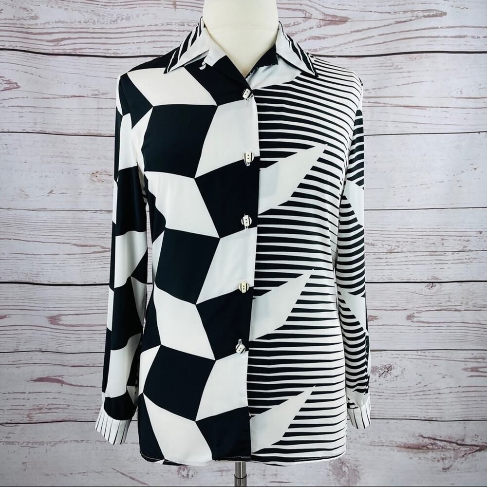 Units Limited Edition vintage blouse sheer geometric long sleeve collar